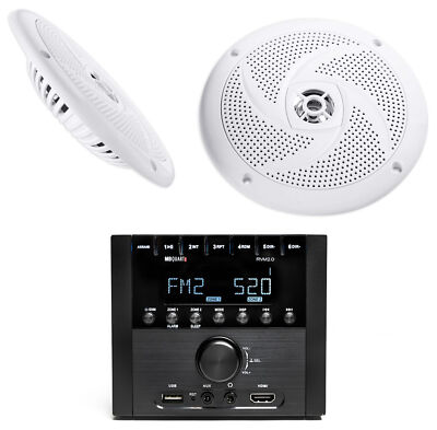 MB Quart RVM2.0 2-Zone RV Receiver Bluetooth Radio Stereo+2) 6.5'' White Speakers