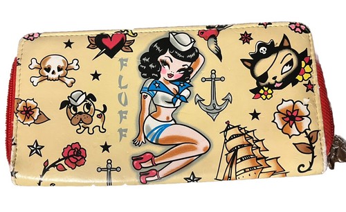 Portafoglio vintage Fluff donna pochette zip intorno giallo PVC carta di credito moneta