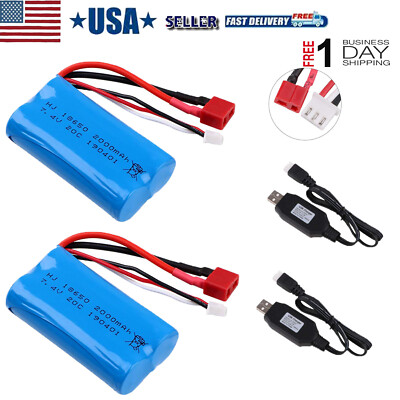 4PCS 7.4V 2000mAh 2s Li-ion Battery T Plug USB Charger for RC Car Off Road Truck