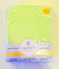 Carter's Sage Bright Green Solid Sateen Cotton Fitted Baby Crib Sheet