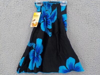 Favant Girls Butterfly Dress SZ 2 Black Blue Hibiscus Palm Elastic Front Bodice