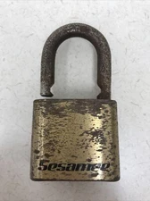 Vintage Lock Sesamee Hardened Steel Padlock Brass W Combination Works