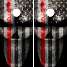 Red Line Skull Flag Cornhole Wrap Bag Toss Skin Decal Sticker