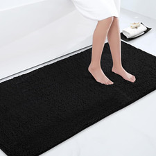 Luxury Chenille Bath Rug 70"x24", Soft Non-Slip Shaggy Mat, Machine Washable Bla