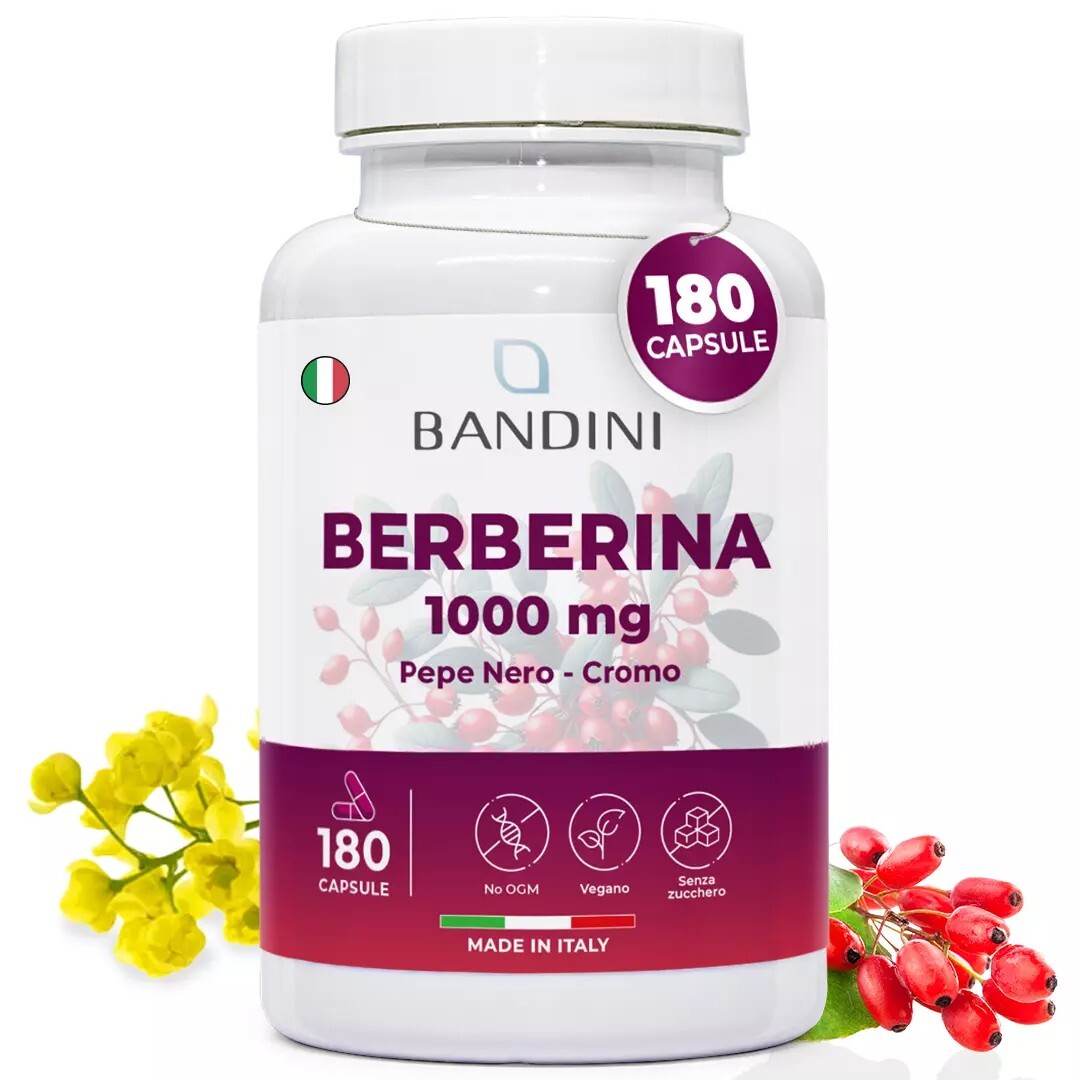 Bandini Berberina 1000mg 180 caps vegan Cromo e Pepe Nero Berberis Vulgaris HCL