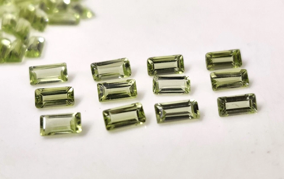 Lote de piedras preciosas peridoto natural AAA corte baguette tamaño 2x4 mm para hacer joyas Foto 2 de 4