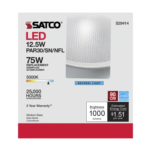 6 Pack Satco S29414 LED 25 Degree NFL Narrow Flood 120V 12.5W PAR30SN E26 5000K - Picture 9 of 10