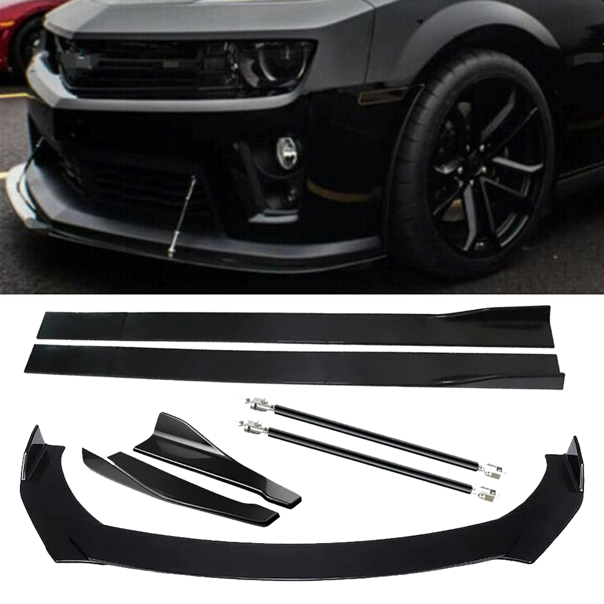 Glossy Front Splitter Bumper Lip Spoiler Side Skirts For Chevy Camaro