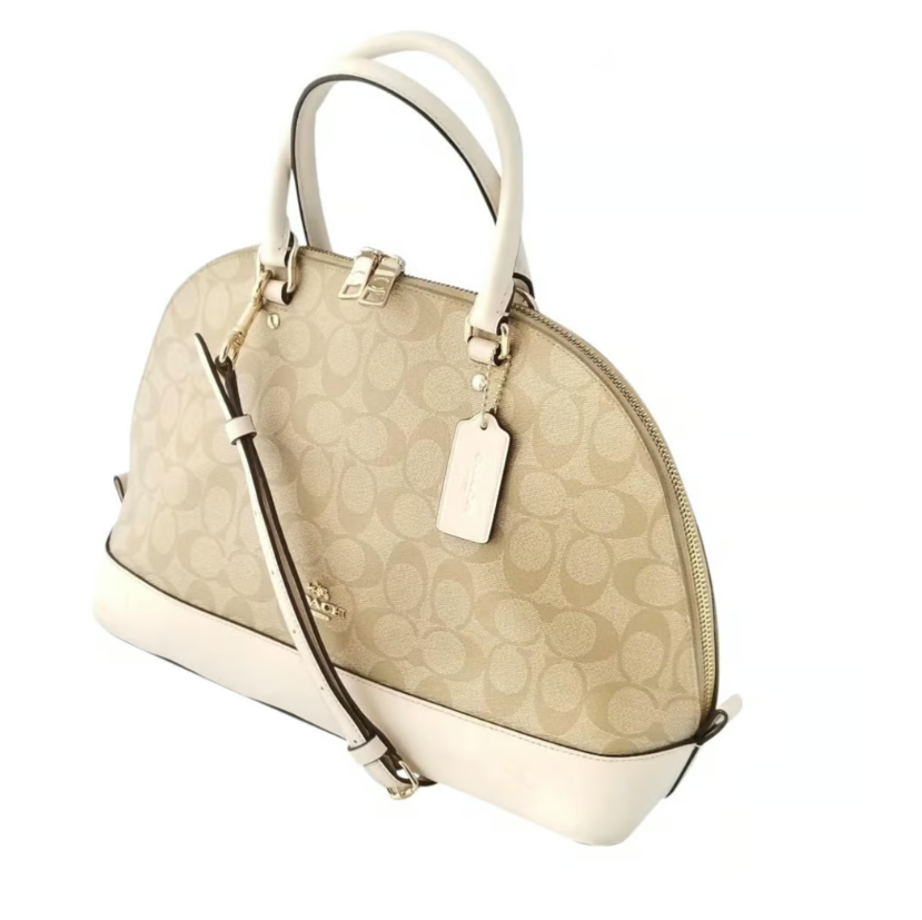 Coach Small Sierra Coated Canvas Signature C Beige w/whit Leather Trim Crossbody