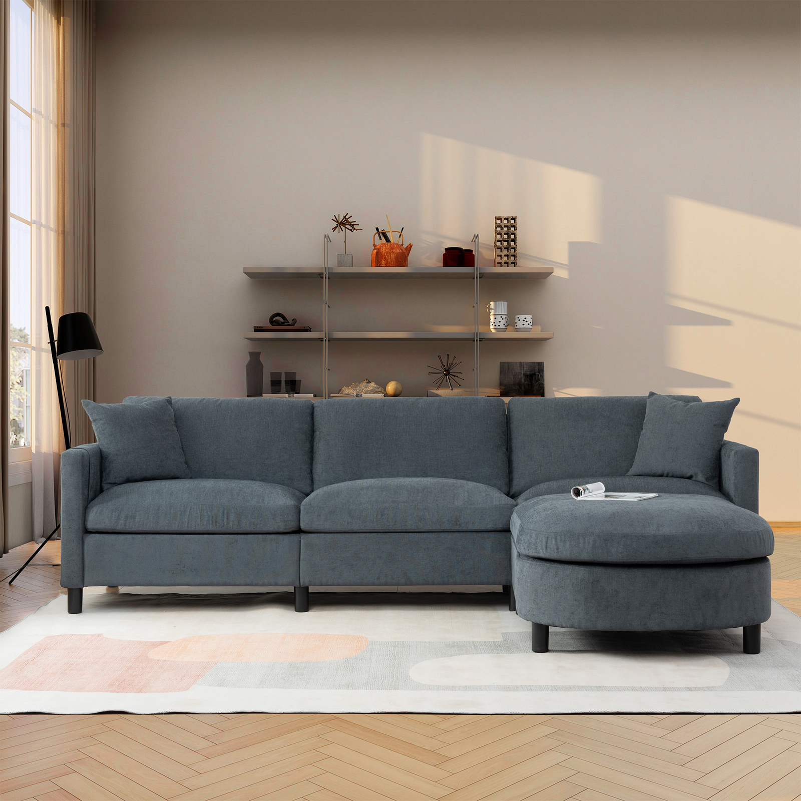 107.87 Large Sectional Sofa with Ottoman and Removable Cushions