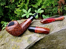 Gentleman set of handmade briar smoking pipe, tamper, knife - freehand