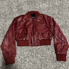 Women’s Lamarque Evelin Syrah Faux Leather Cropped Bomber Jacket Red Size M