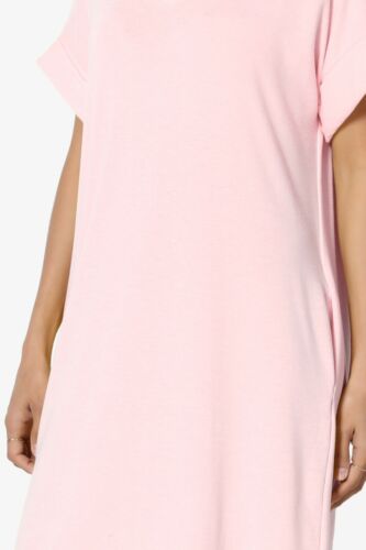TheMogan S~3XL Rolled Short Sleeve Pocket Boxy Relaxed Jersey Midi T-Shirt Dress - Picture 67 of 187