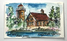 Eagle Bluff Lighthouse Noel Skiba Miniature Watercolor Painting 3x5” Fine Art