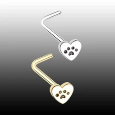 Heart Paw Animal Lover L-Shape Nose Ring Gold Silver Sexy Beautiful Animal Love