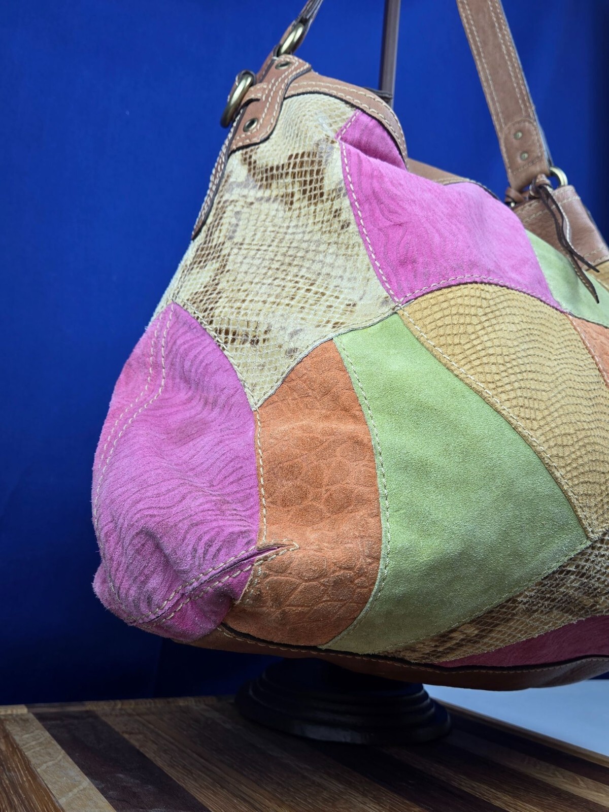 Fossil suede leather patchwork shoulder bag handb… - image 3