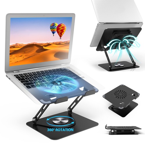 Foldable Laptop Stand Ergonomic Riser 360° Rotating Bracket with Cooling Fan - Picture 2 of 10