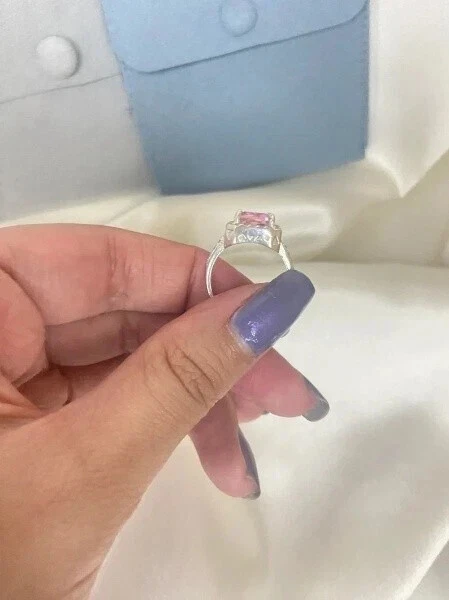 4.50 Ct Emerald Natural Pink Sapphire & Diamond Engagement Ring 14K White Gold - Image 4 of 4