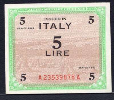 ITALY, P-M12b, 5 LIRA, 1943, AMC, UNC