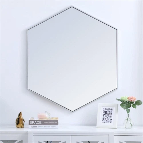 Elegant Decor Eternity 35" x 41" Hexagonal Metal Frame Mirror in Silver - Picture 2 of 13