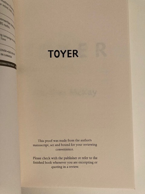Toyer: A Novel by Gardner McKay (1999) Advance Reading Copy (ARC)