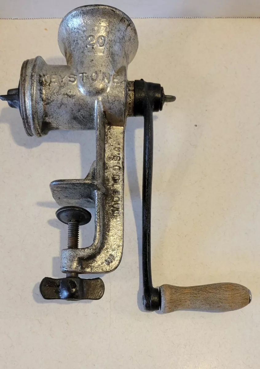 Keystone No. 20 Table Mount Grinder w 2 Blades Vintage Hand Crank Meat Grinder