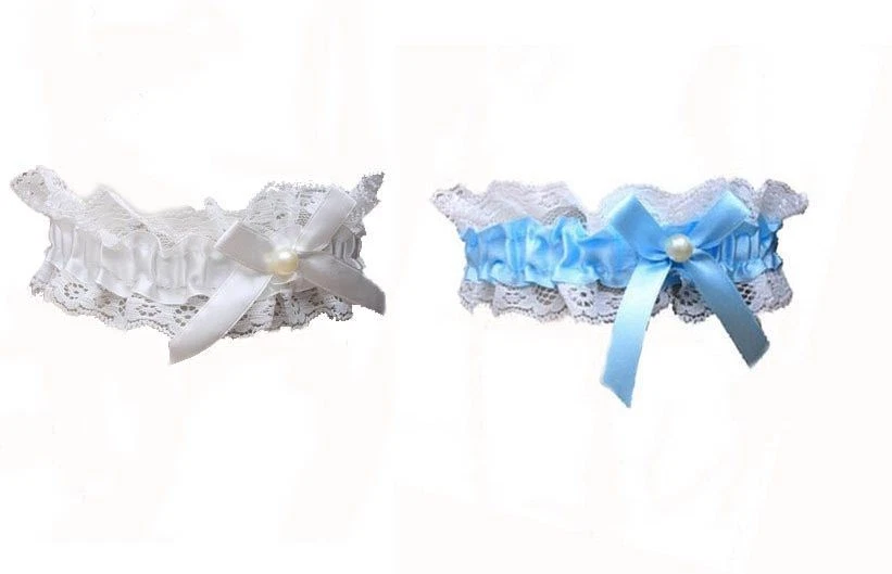 Womens Lace Garter Ribbon Bow With Pearl Bead Hen Party Wedding Bridal Accessory