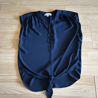 Philosophy Navy Sheer Tie Blouse Small