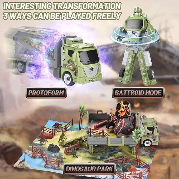 Camión de transporte de dinosaurios 3 en 1 - Transformable a robot - Con 12 figuras de dinosaurios Foto 2 de 4