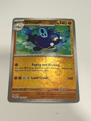 Whiscash - 109/197 Obsidian Flames Pokemon Reverse Holo Foil Rare Nice! - Picture 1 of 2