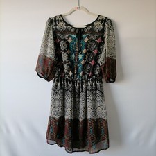 NWT BeBop Womens Multicolor Batik Print Balloon Sleeve A-Line Dress Size M