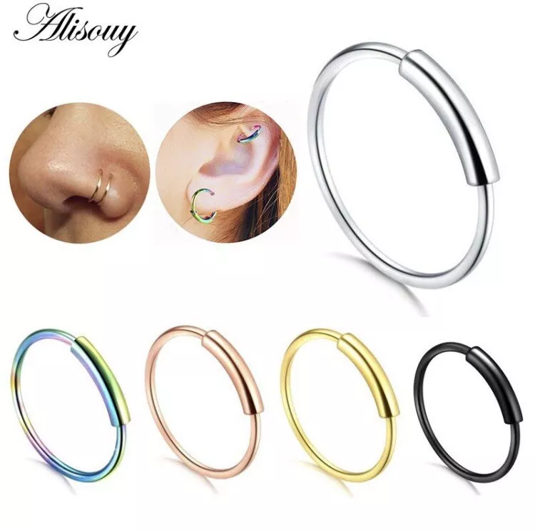 Alisouy 22G 8 mm Silver Hinged Clicker Seamless Piercing Nose Hoop