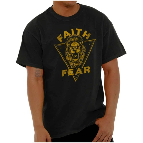 Religious Christian Lion Faith Over Fear Womens or Mens Crewneck T Shirt Tee - product listing photo