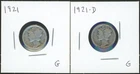 Lot of (2) Coins - 1921 & 1921-D Mercury Dimes *Semi-Key Dates!*