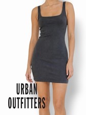 Urban Outfitters UO Mini Dress Rib-Knit Square Neck Size Medium Black