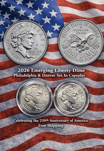 2026 Emerging Liberty Dime P & D ~ Uncirculated ~ Two Coin Set in Capsules