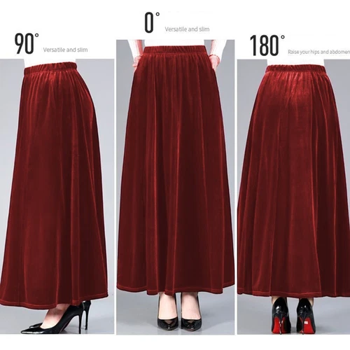 Eleganter langer Damen Samtrock mit hoher Taille und stilvoller Aline Form - Bild 3 von 42