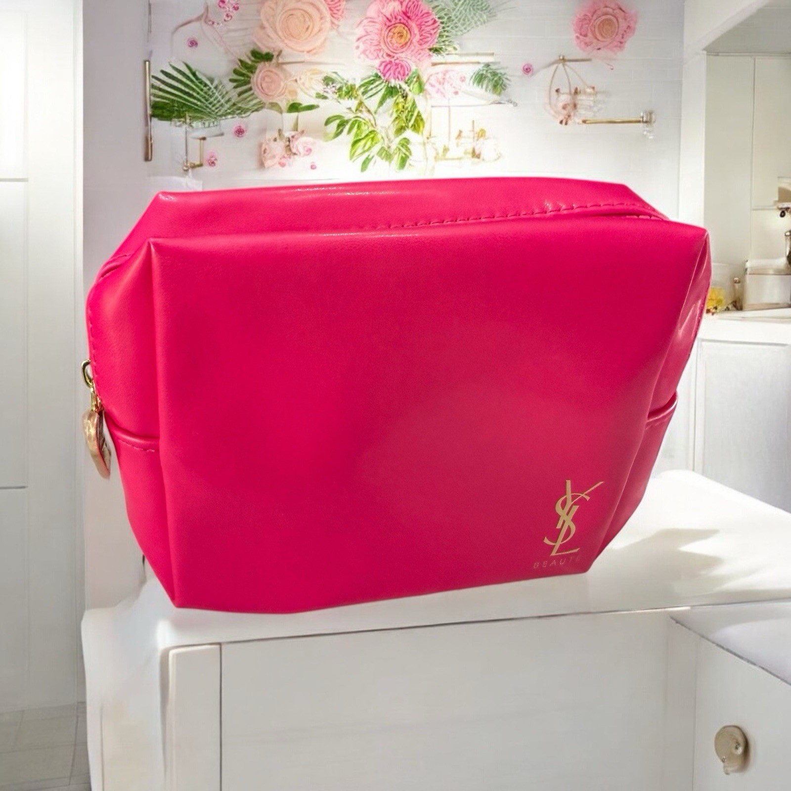 YSL Beaute Yves Saint Laurent hot pink cosmetic travel bag brand new collectible
