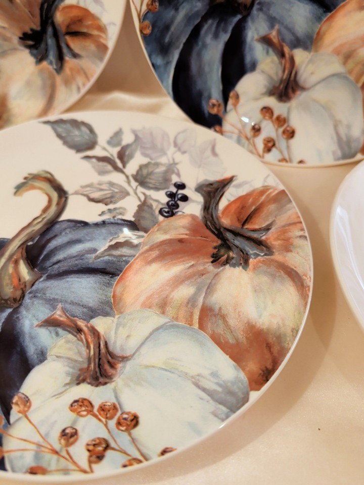 Plates 5 Pc Pumpkin Lunch / Salad Fall Hobby Lobby Blue Orange 8.5