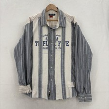 Triple Five Soul Shirt Mens 2XL Blue Striped Long Sleeve Button Up Graphic VTG