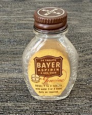 Bayer Aspirin Vintage Glass Bottle Embossed Lettering With Cap