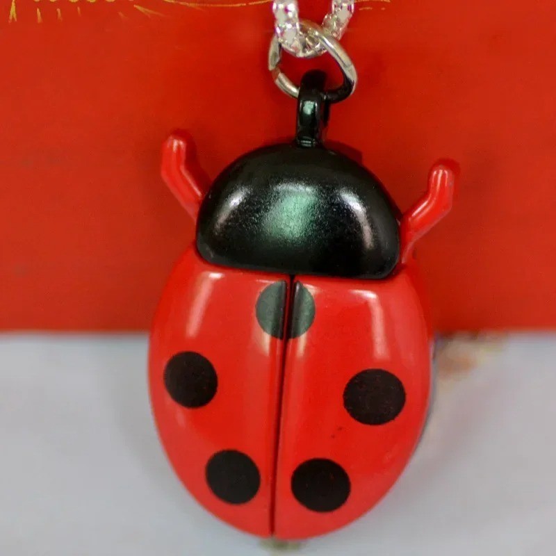 Golden Beetle Pocket Watch Chain Necklace Pendant Ladybug Quartz Lightweight