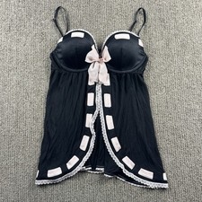 Victorias Secret Womens 36C Bow Babydoll Lingerie Padded Black Pink Coquette