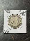 1907 P Barber Silver Quarter Very Good Condition U.S. 25c Type Coin (Raw18769)