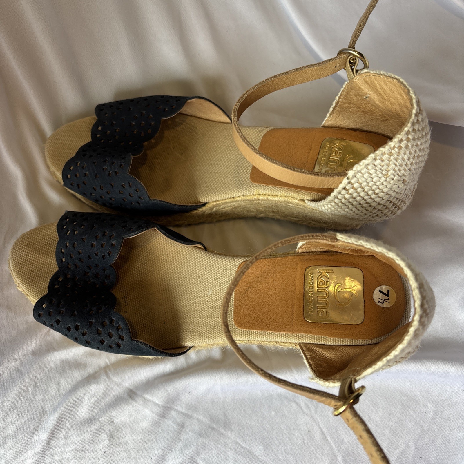 Kanna women's navy blue suede espadrille wedge sandals Made in Spain Size 38