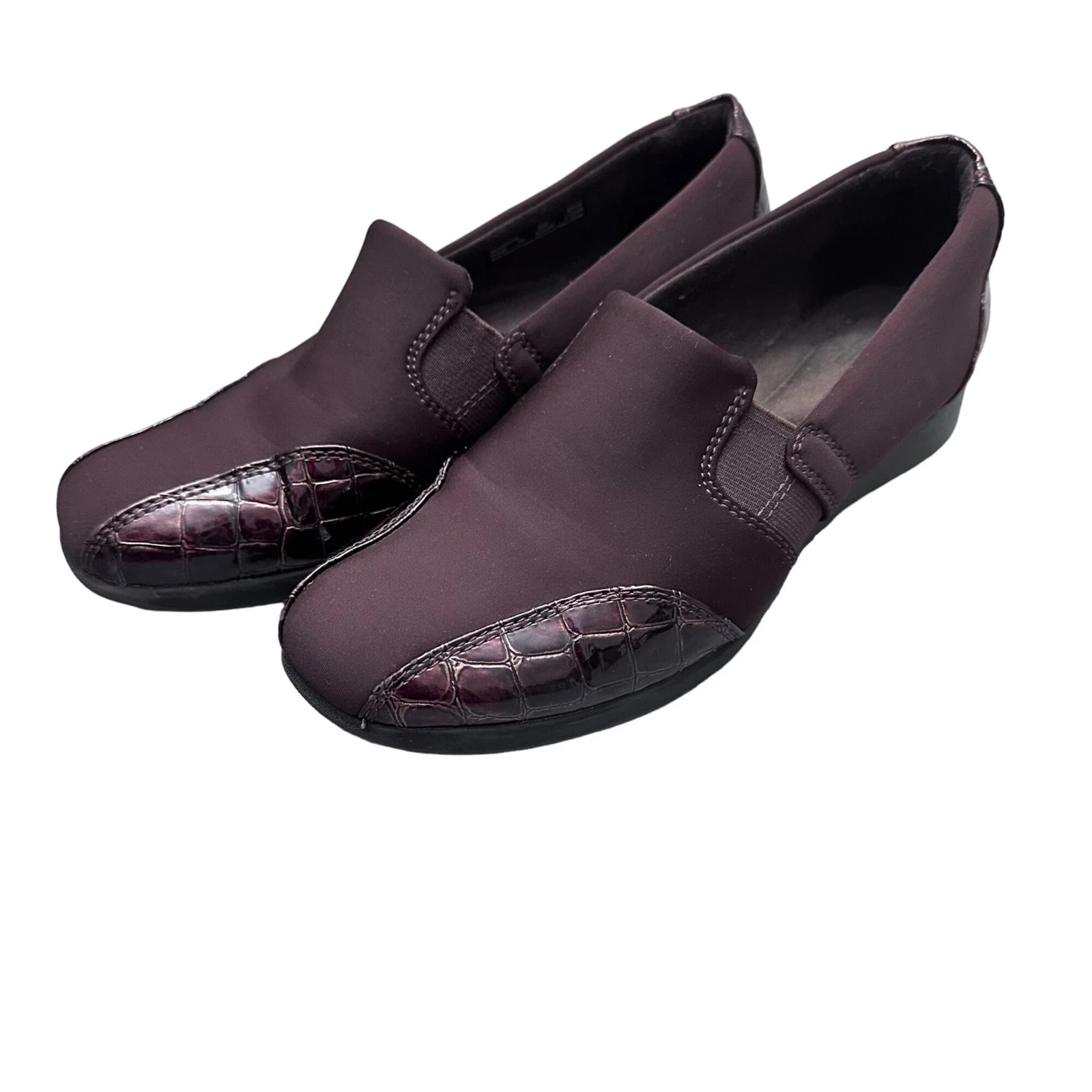 Scarpe Clarks Donna 8M Marrone Collezione Mocassini Slip On Scarpe Finto Coccodrillo Piatto