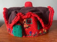Knitted Red Cottage Tea Cosy Novelty Teapot Cover