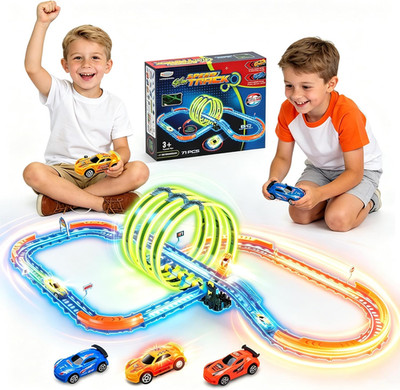 Glow Toy Car Race Track Set, 71PCS Glow-In-The-Dark Tracks for Kid Ages 3-8 | El