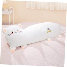 Long Cat Plush Pillow Cute Kitten Stuffed Animals Soft Plushies 31.5" White