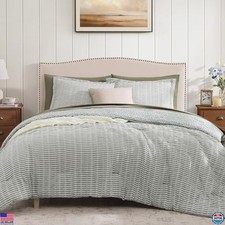 7-Piece Queen Comforter Set Green Muslin Bedding, Reversible, Lightweight 